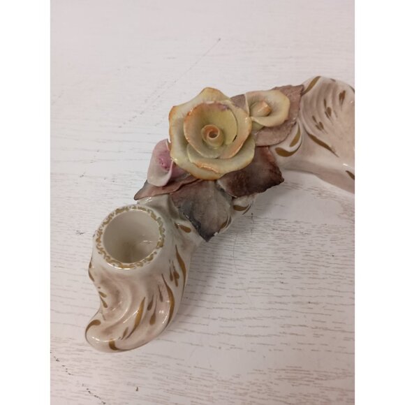 Vintage Capodemonte Ceramic 3D Floral Design Candelabra Triple Candle Holder - Picture 2 of 8
